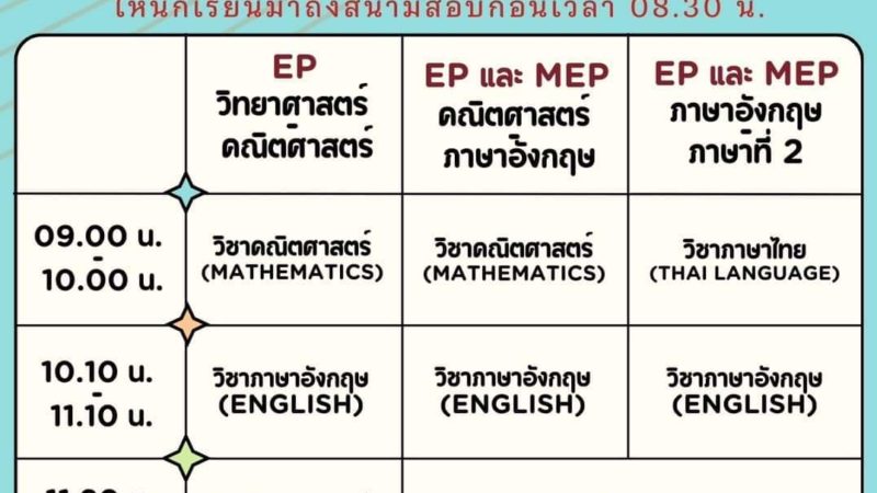 ตารางสอบเข้าห้องเรียนพิเศษ EP และ MEP ม. 4 ปีการศึกษา 2567