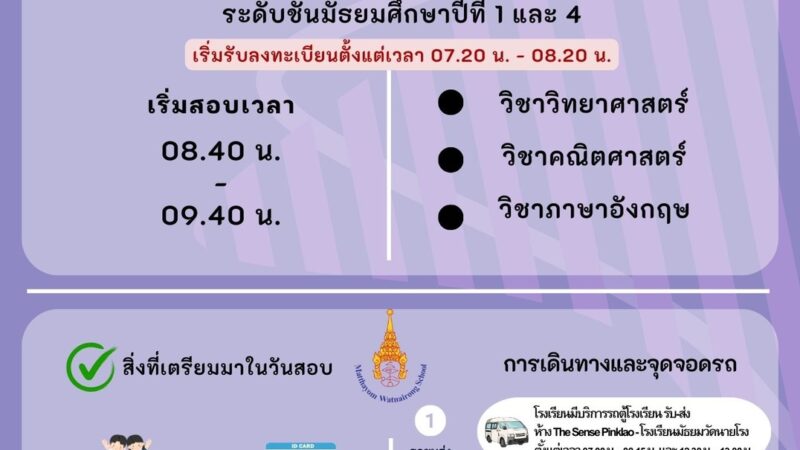ประกาศผลสอบPretestในงานOpenHouse2026 ระดับชั้น ม.1 และ ม.4